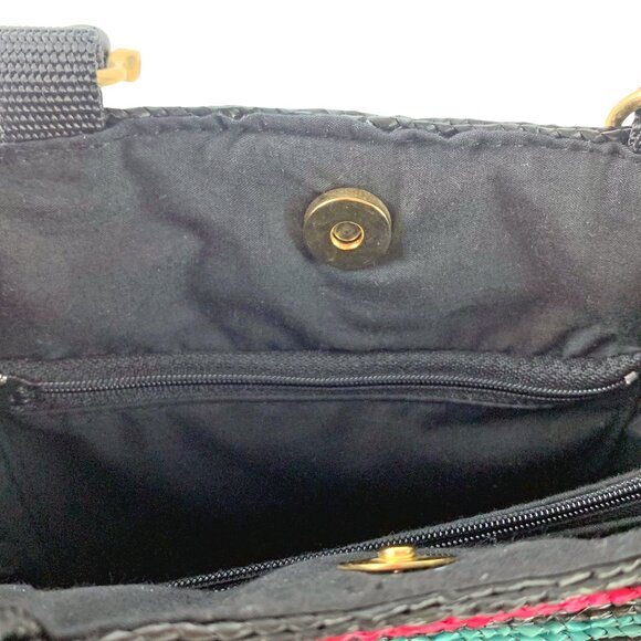 MAGID Multi Colored Striped Wheat Straw Double Wooden Handle Satchel - Picture 10 of 14